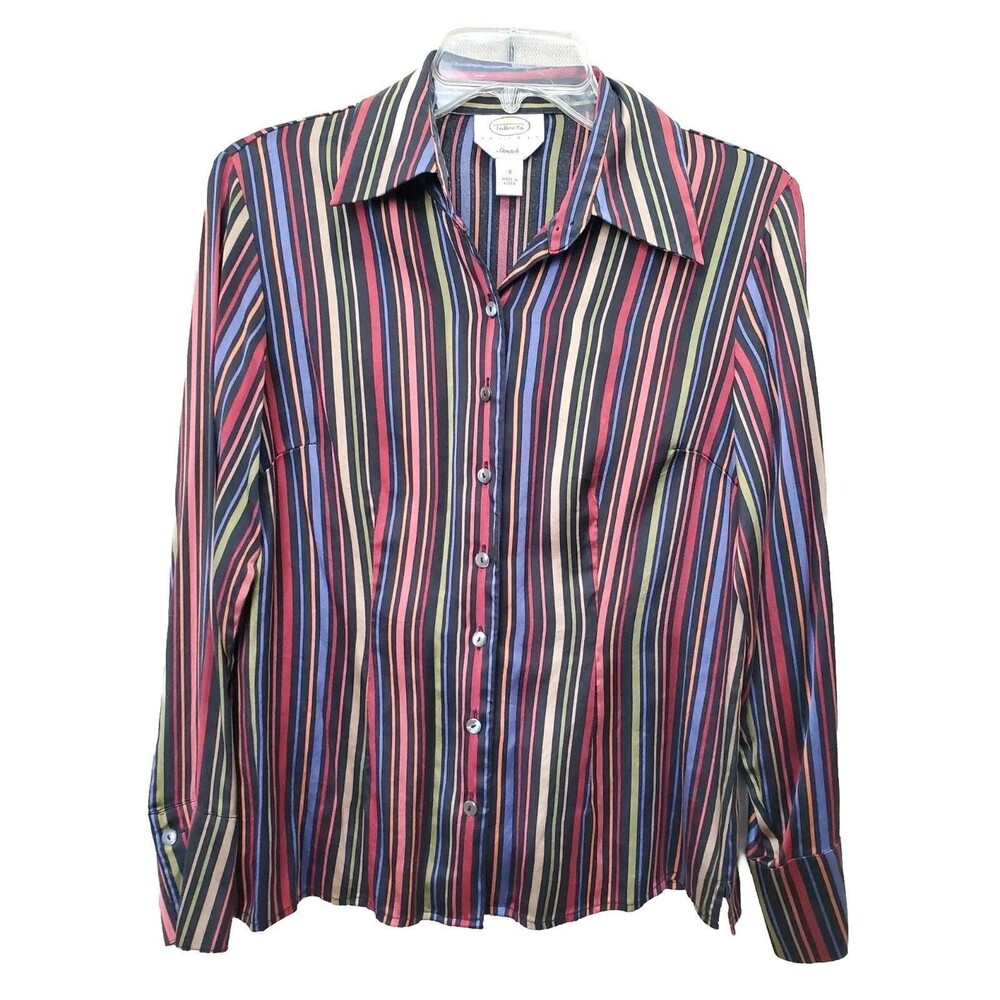 Talbots Stretch Silk Blend Multicolor Stripe Button-Up Shirt Sz 8 Vintage